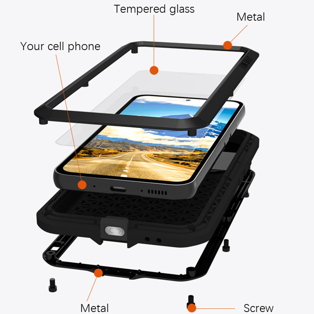 LOVE MEI For Samsung Galaxy A54 5G Metal Silicone Phone Case Full Body Protective Cover with Tempered Glass Film LOVE MEI For Samsung Galaxy A54 5G Metal Silicone Phone Case Full Body Protective Cover with Tempered Glass Film